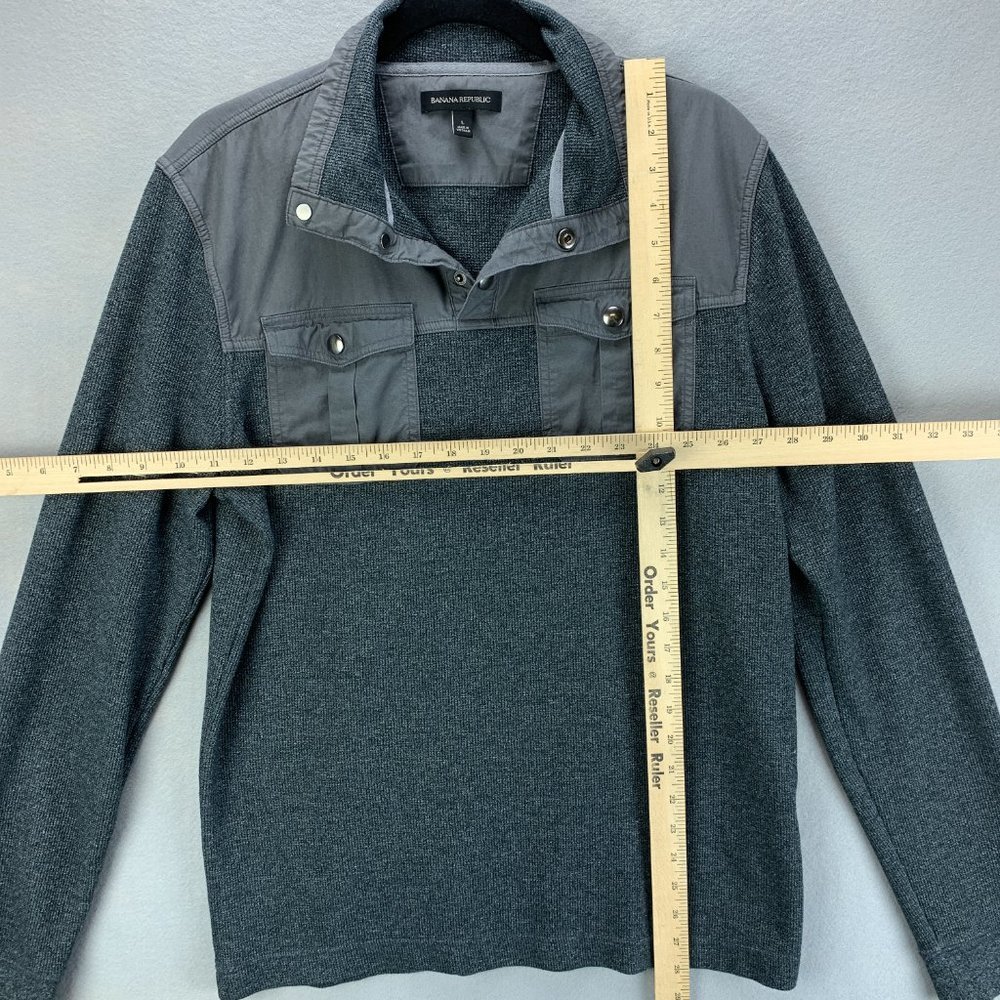 **SOLD**Banana Republic Mens Shirt Large Gray Long Sleeve Thermal Snap Pockets - Picture 7 of 12